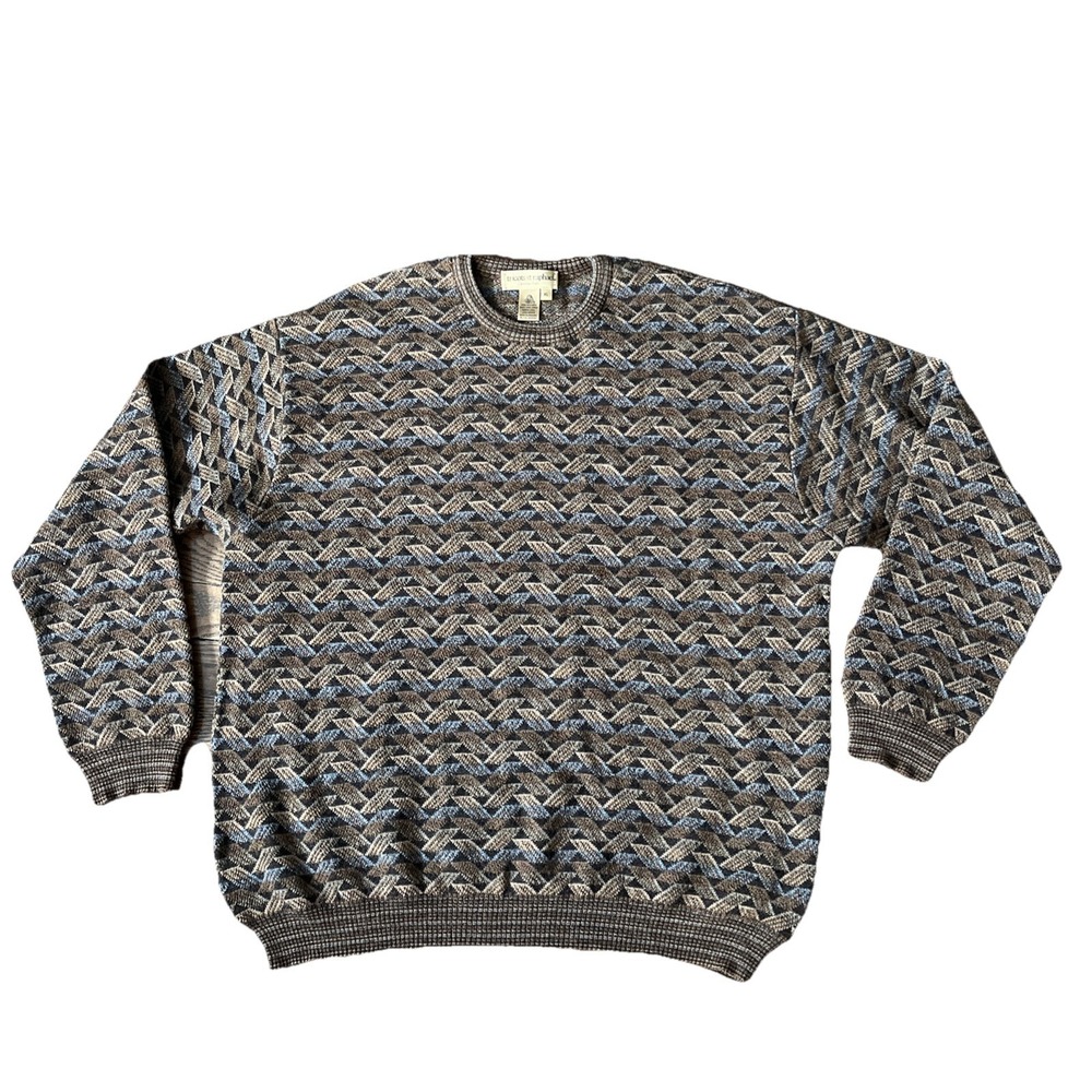 Tricots St.‎ Raphael 100% Pure New Wool Men's Brown Herring Bone Sweater